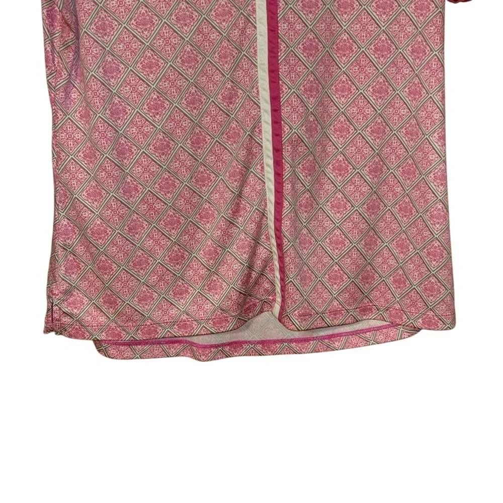 PGA Tour Women’s Zip Polo Shirt Golf Active Pink White Geometric Size‎ Large
